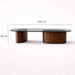 Cargar imagen en el visor de la galería, medidas de mesa de centro con base de madera y superficie de vidrio