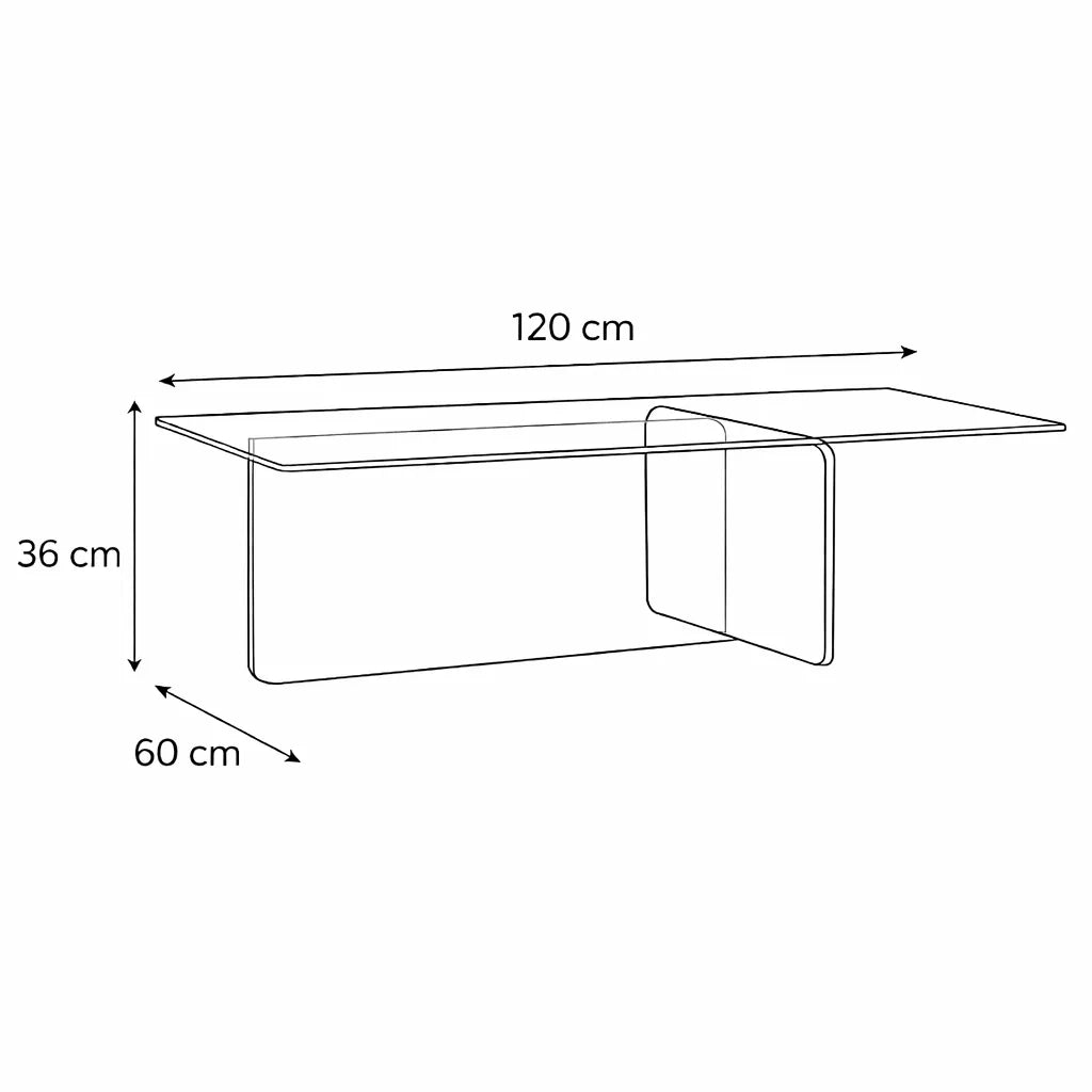 medidas de mesa de centro de vidrio curvado color ambar