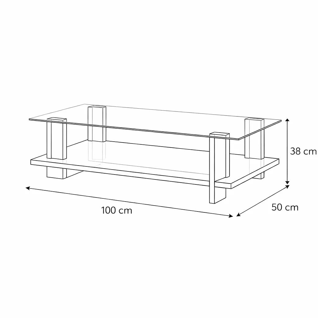medidas de mesa de centro con estructura de madera y superficie de vidrio