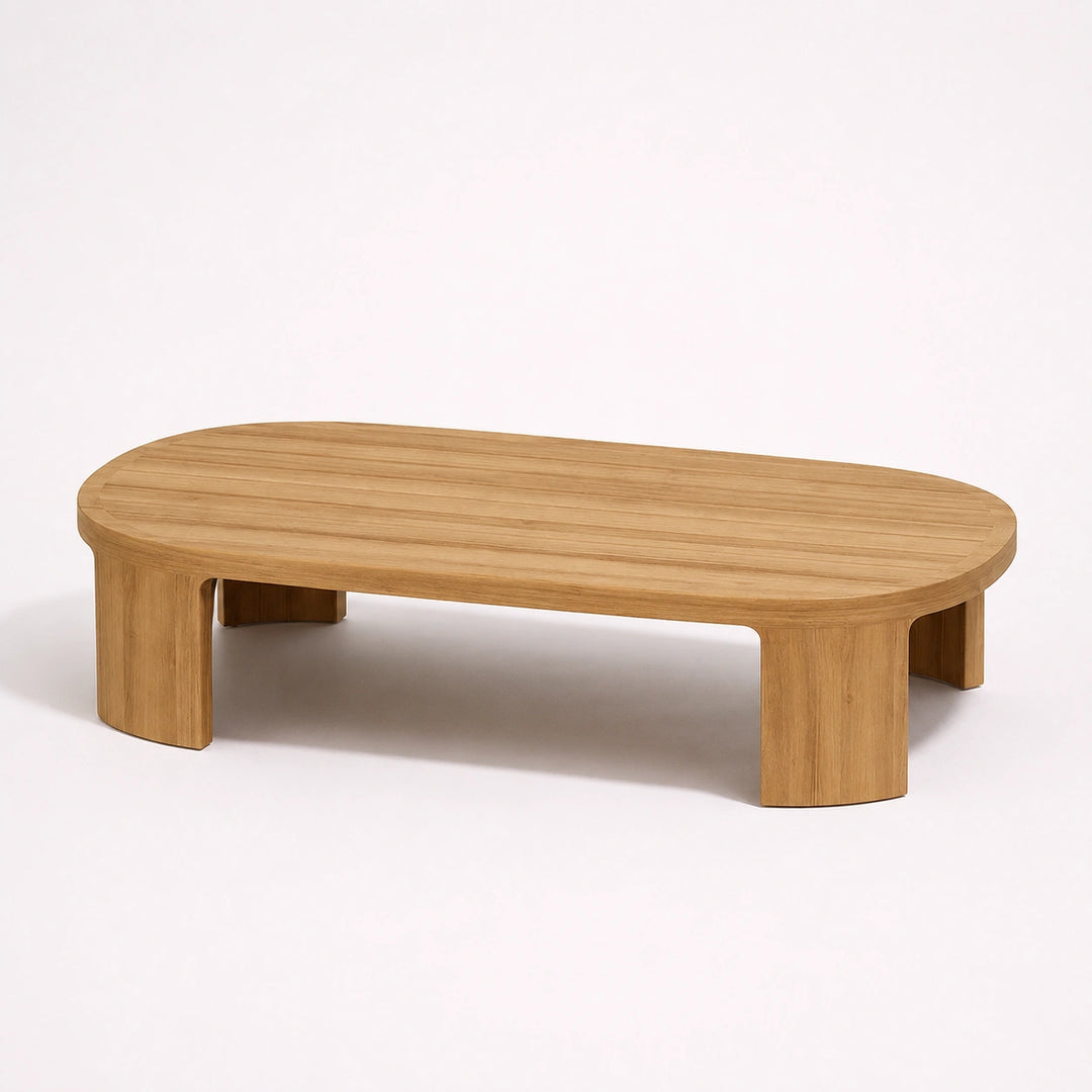 Mesa de centro ovalada de madera con diseño minimalista contemporáneo