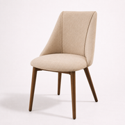 Silla de chenilla beige y madera maciza