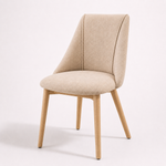 Cargar imagen en el visor de la galería, Silla de chenilla beige y madera natural
