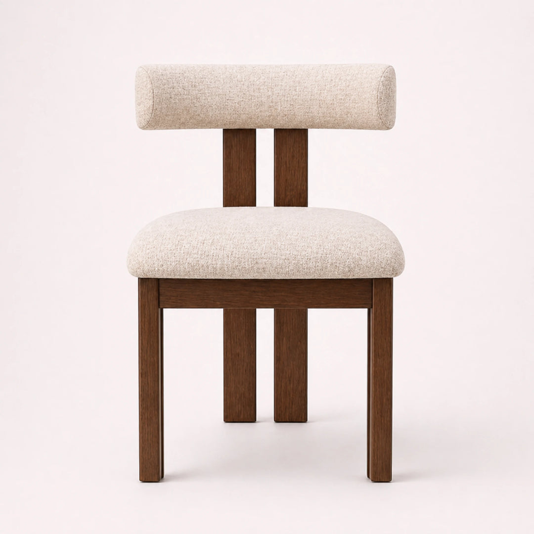 silla madera asiento tapizado beige vista frontal